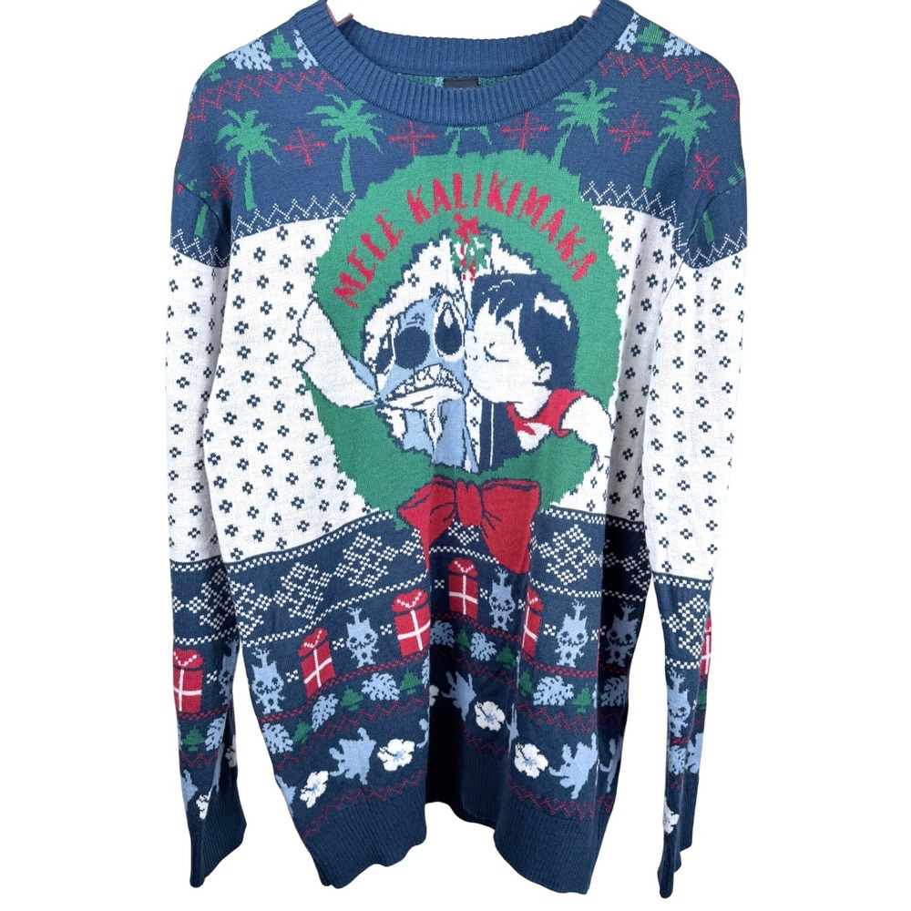 Disney Lilo Stitch Mele Kalikimaka Light Up Christmas Sweater Men's L Large